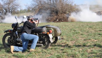 Jack Lewis shoots his Grandpa's Rifle across a Ural Motorcycle at Boomershot in Idaho