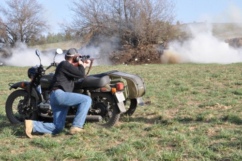 Jack Lewis shoots his Grandpa's Rifle across a Ural Motorcycle at Boomershot in Idaho